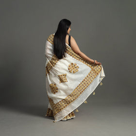 Brown - barmer applique work chanderi silk saree