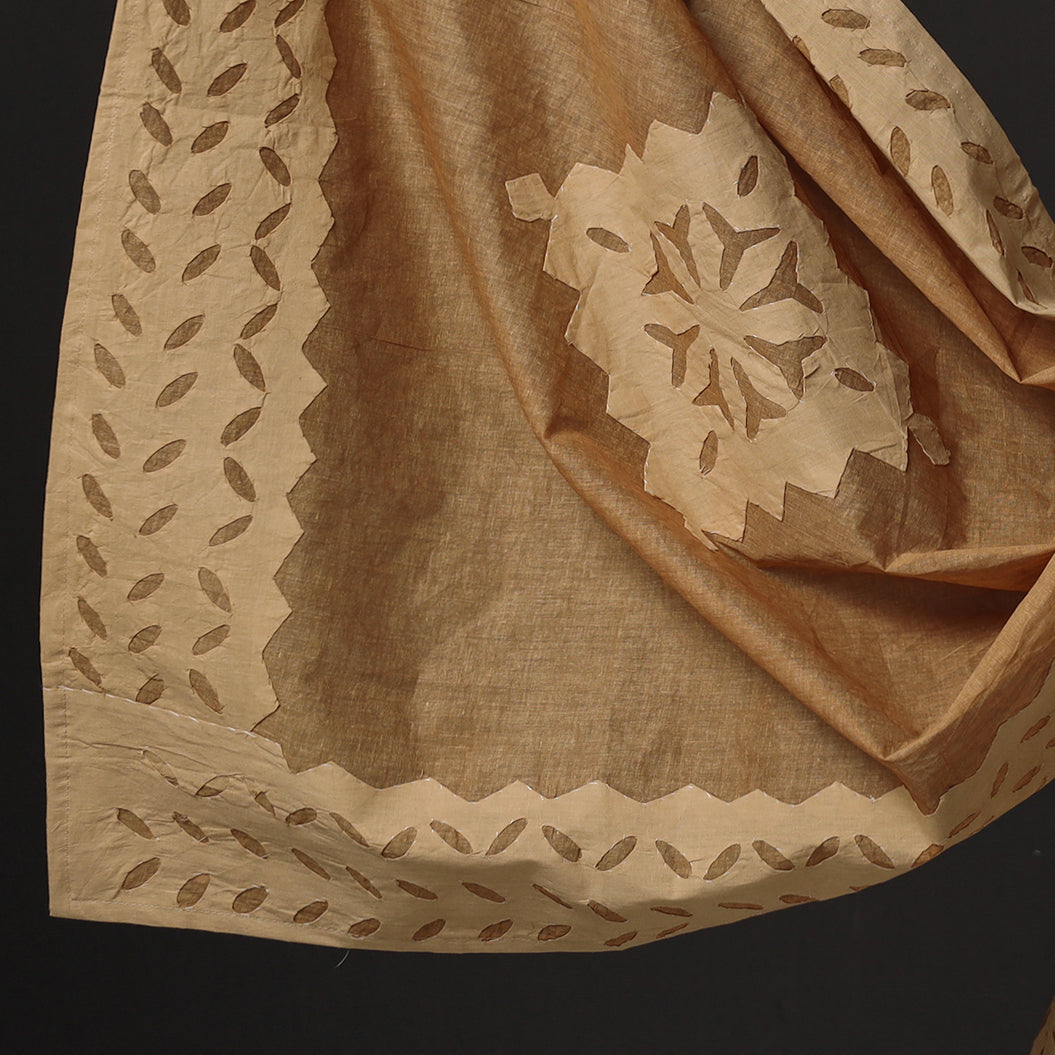  Brown 3pc Cut Work Cotton Barmer Applique Dress Material