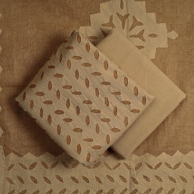  Brown 3pc Cut Work Cotton Barmer Applique Dress Material