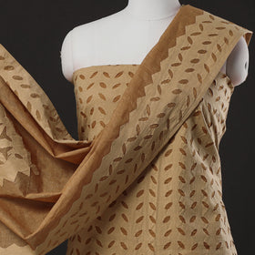  Brown 3pc Cut Work Cotton Barmer Applique Dress Material