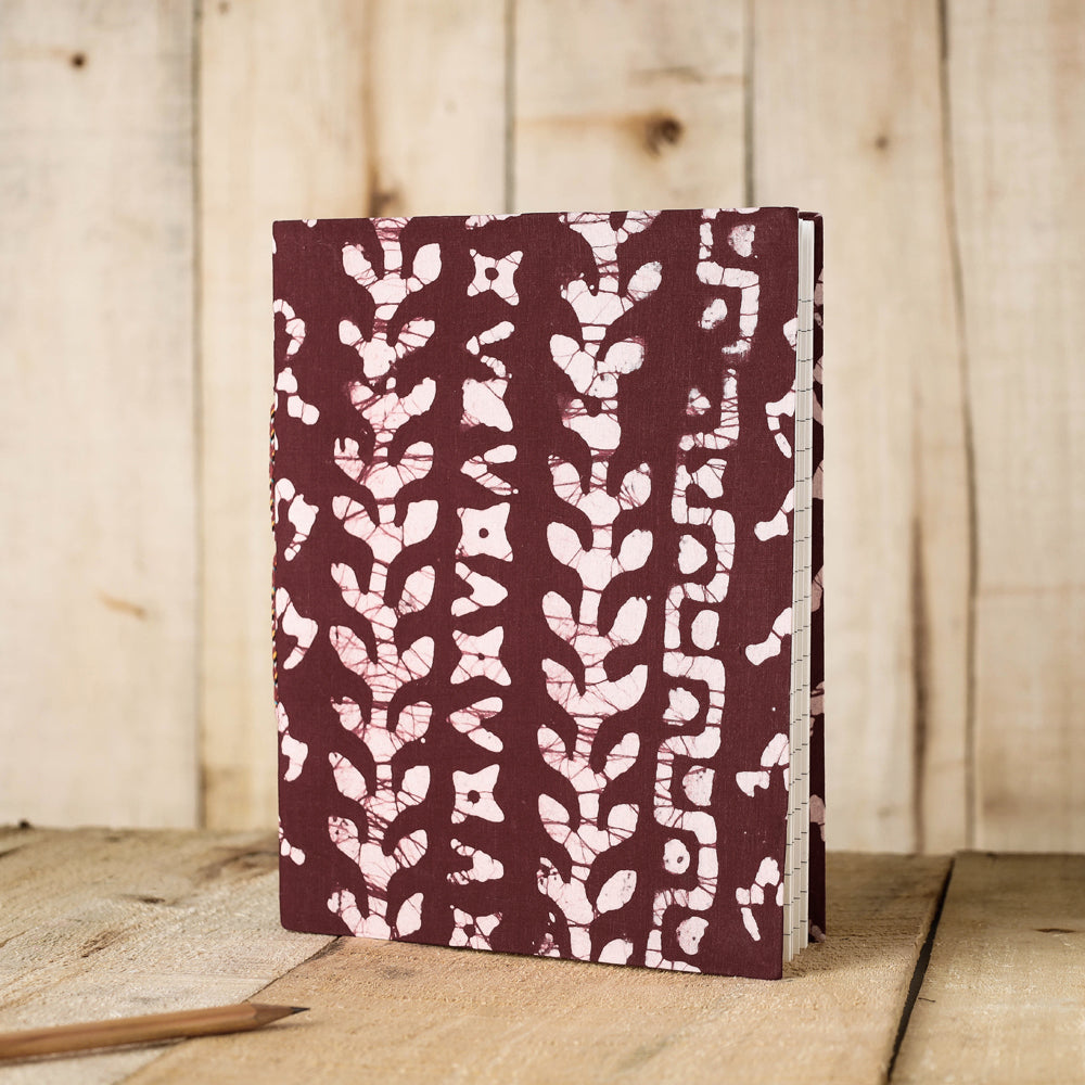 Brown - Batik Fabric Cover Handmade Paper Notebook (9 x 7 in)
