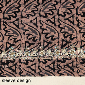 Brown Batik Print Hand Embroidery Cotton Blouse Piece 