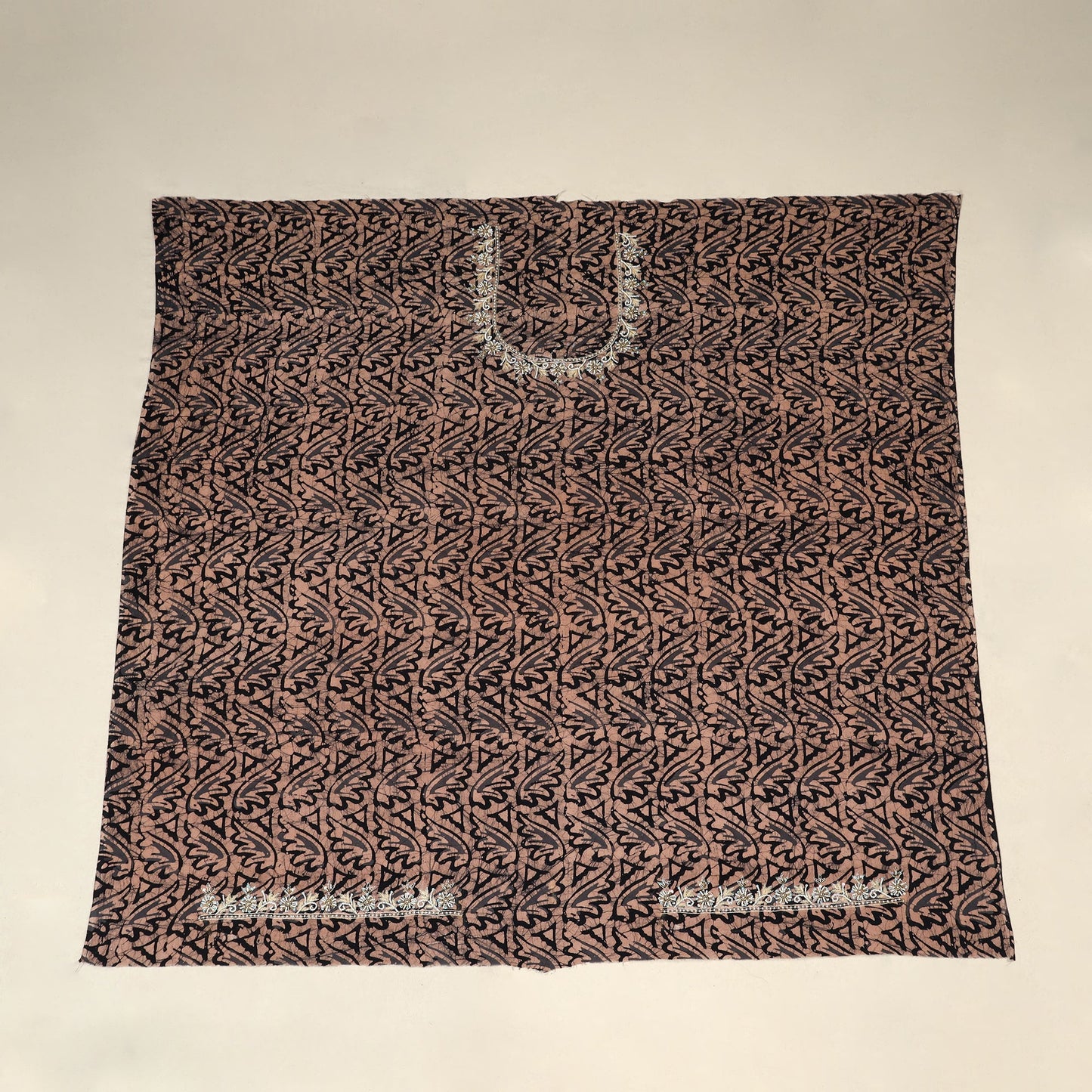 Brown Batik Print Hand Embroidery Cotton Blouse Piece 