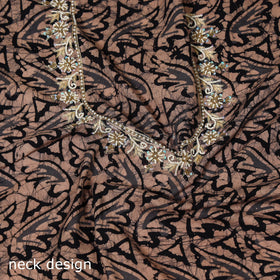 Brown Batik Print Hand Embroidery Cotton Blouse Piece 