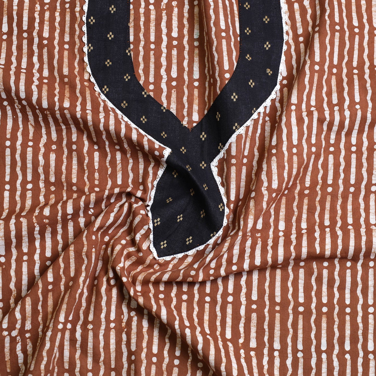 Buy Brown Batik Print Patchwork Cotton Kurta Material