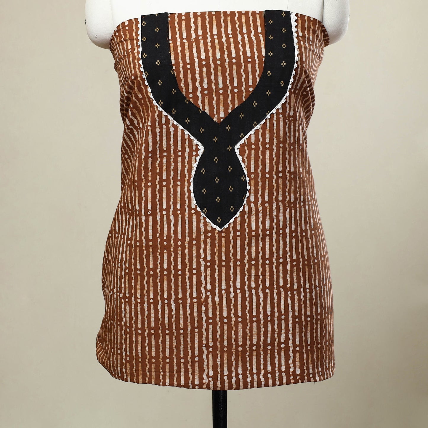 Buy Brown Batik Print Patchwork Cotton Kurta Material