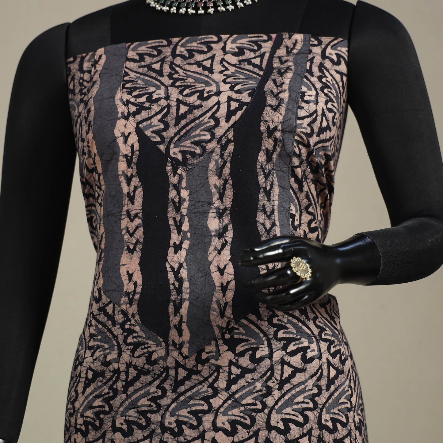 Brown - batik patchwork cotton unstitched kurta material