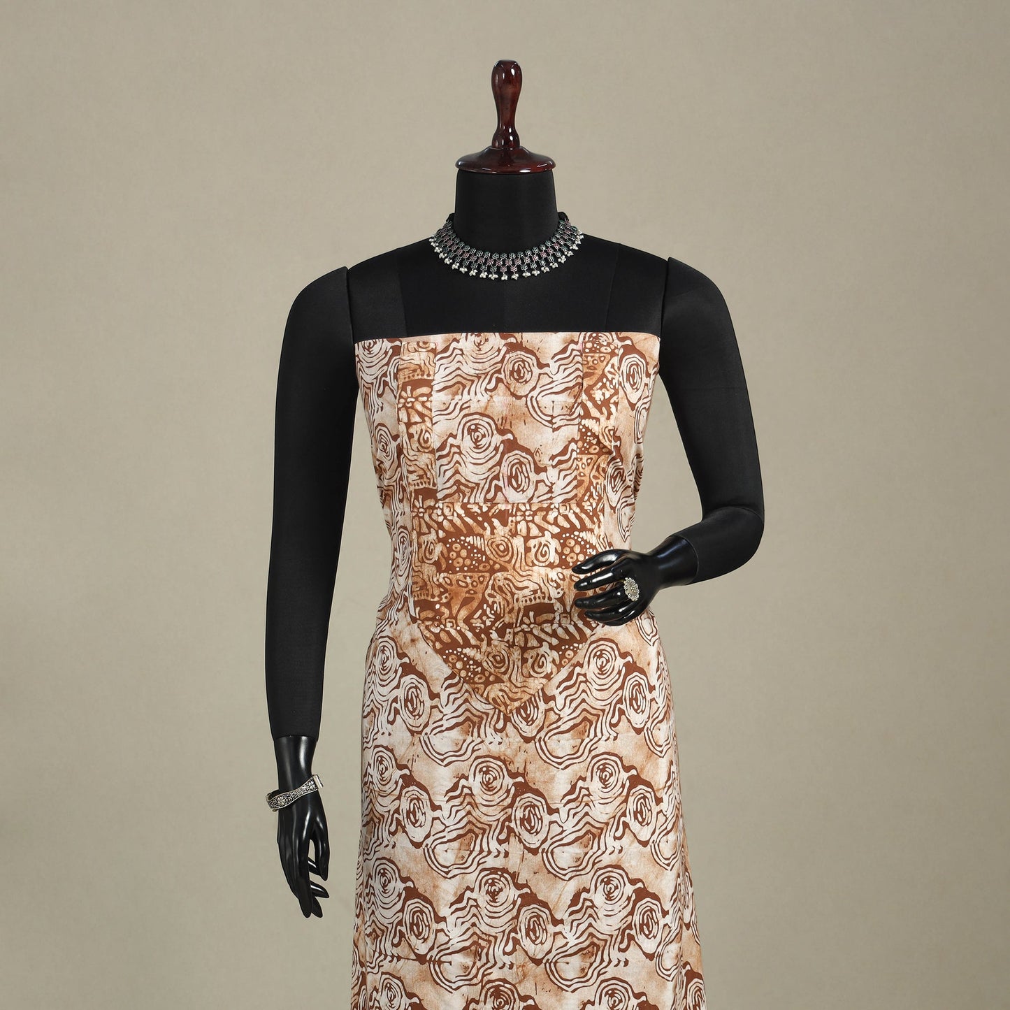 Brown - batik patchwork cotton unstitched kurta material