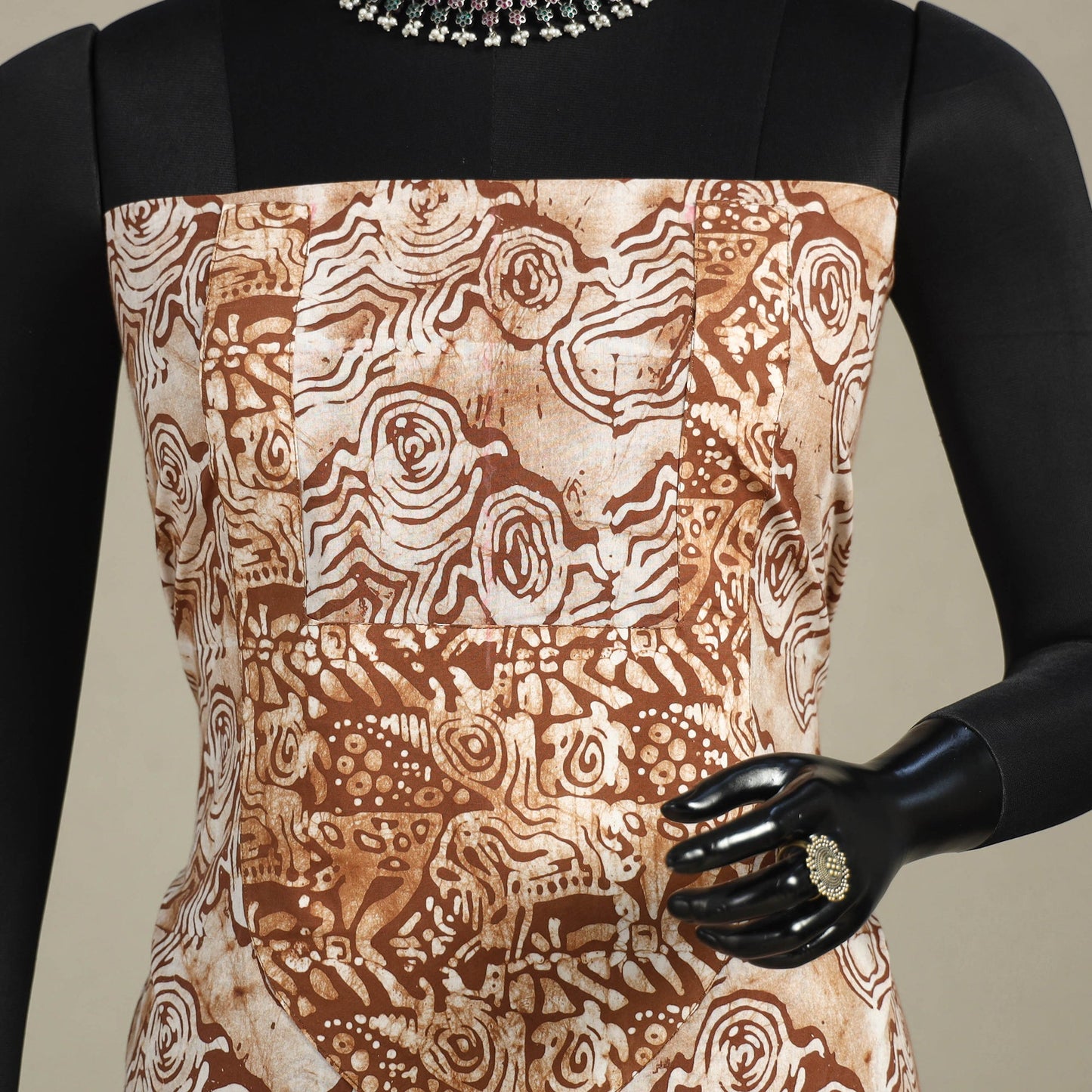 Brown - batik patchwork cotton unstitched kurta material