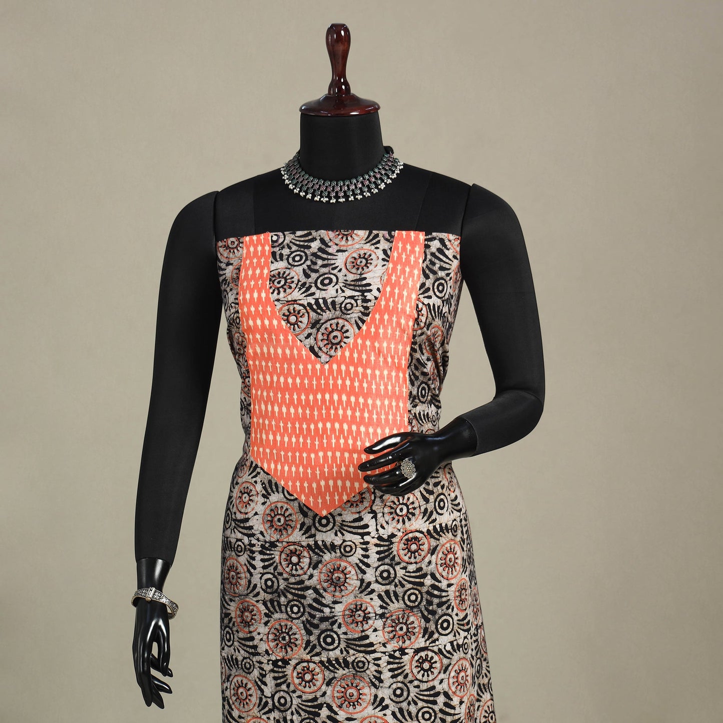 Brown - batik patchwork cotton unstitched kurta material