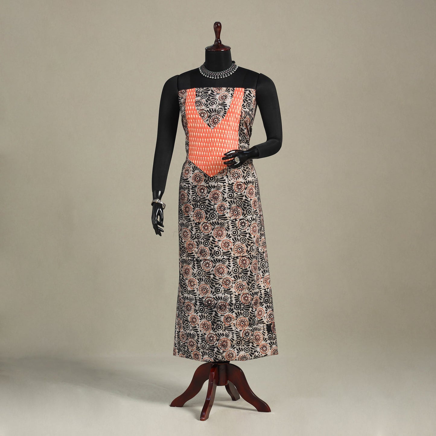 Brown - batik patchwork cotton unstitched kurta material