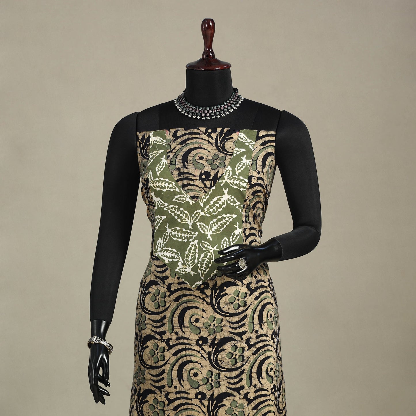 Brown - batik patchwork cotton unstitched kurta material