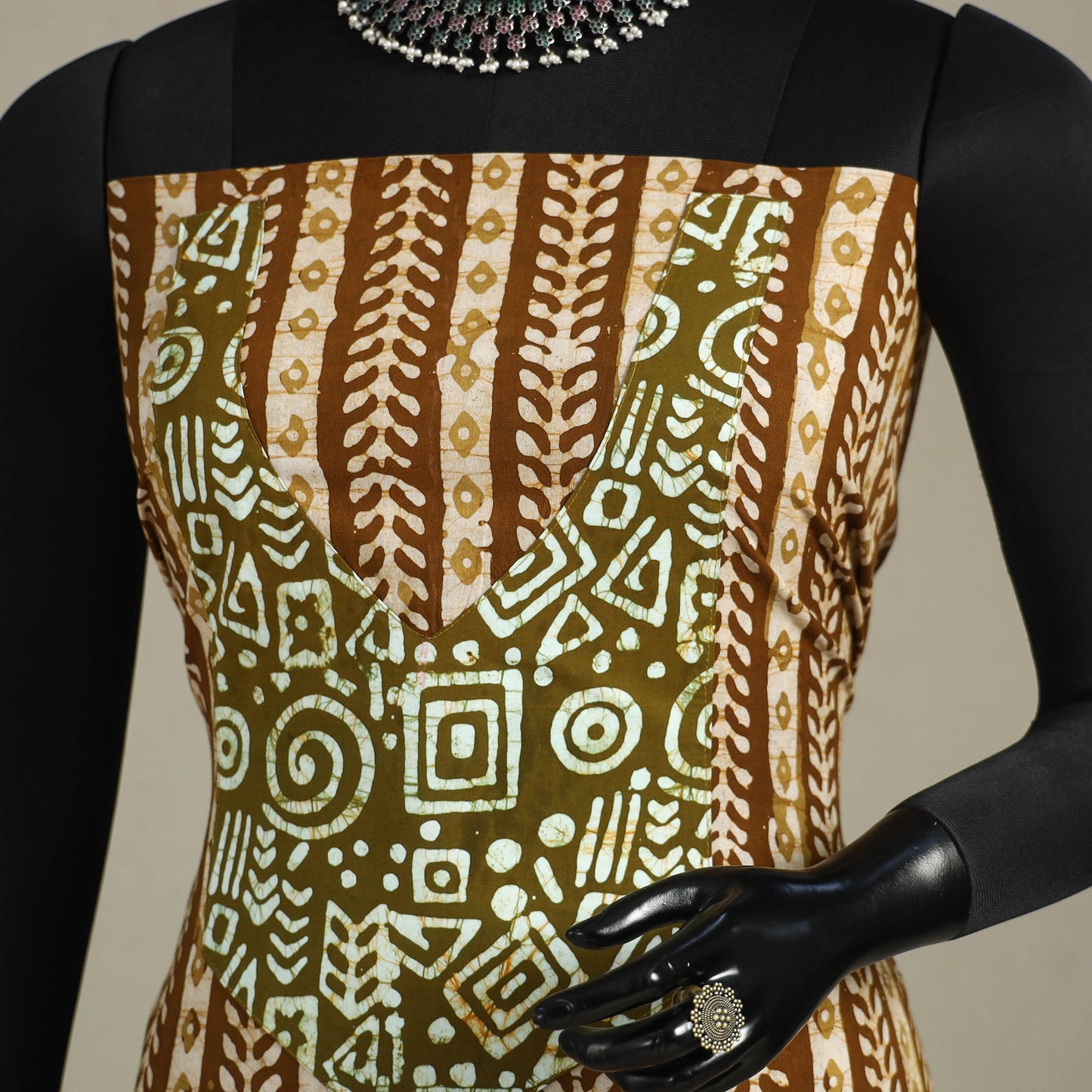 Brown - batik patchwork cotton unstitched kurta material