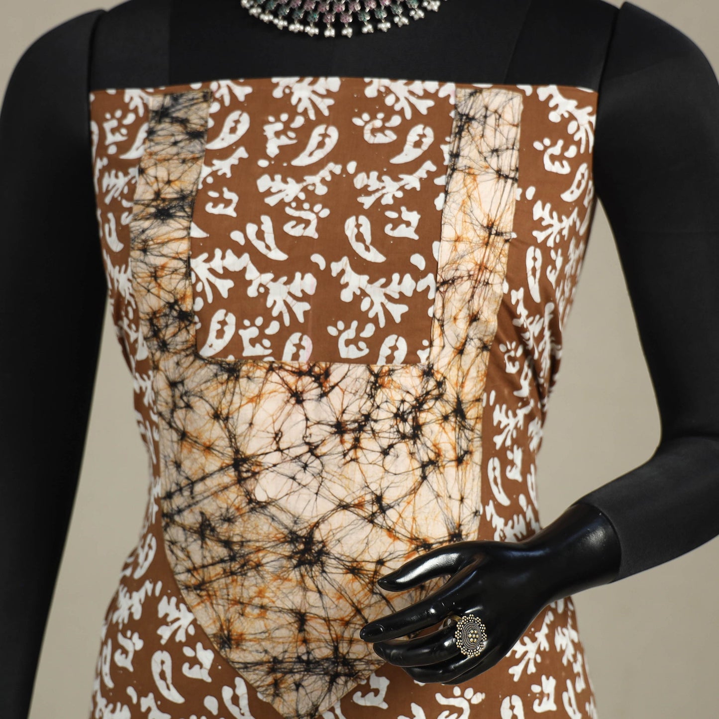 Brown - batik patchwork cotton unstitched kurta material