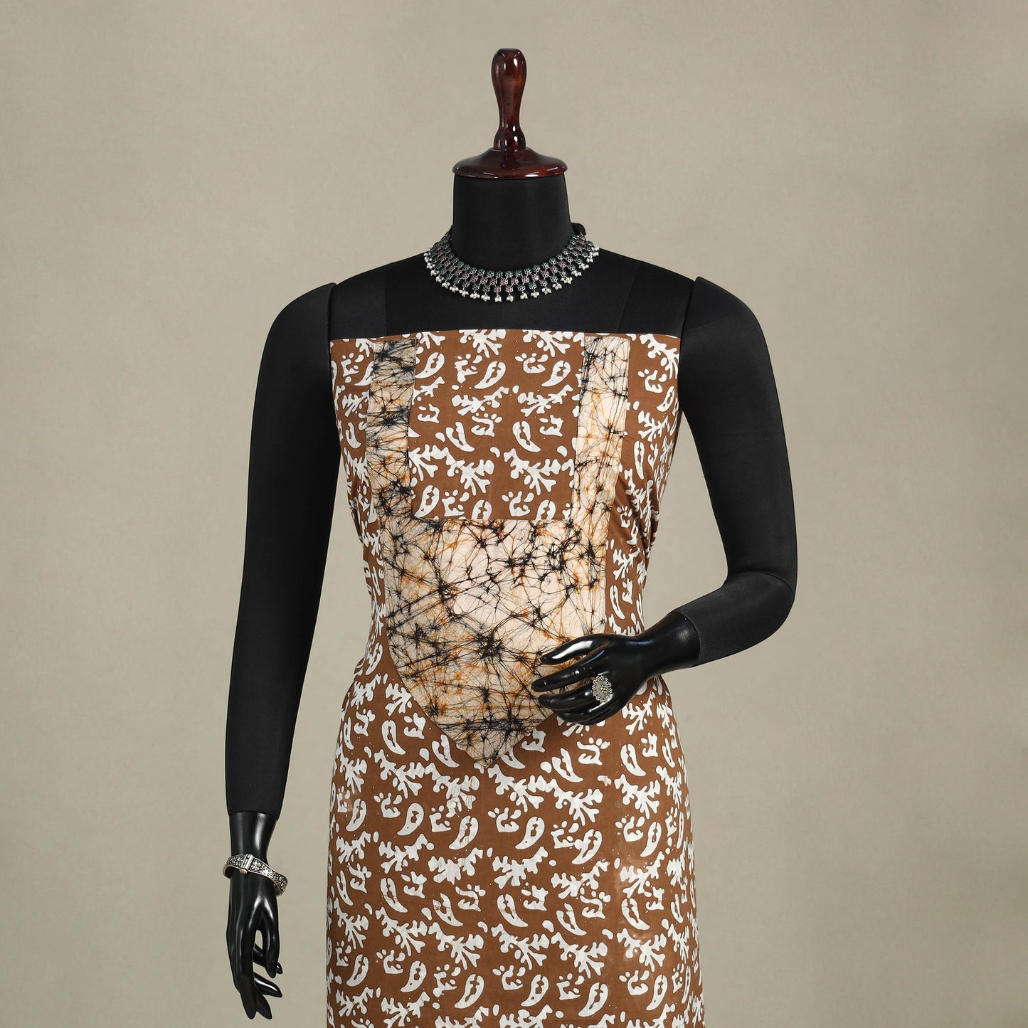 Brown - batik patchwork cotton unstitched kurta material