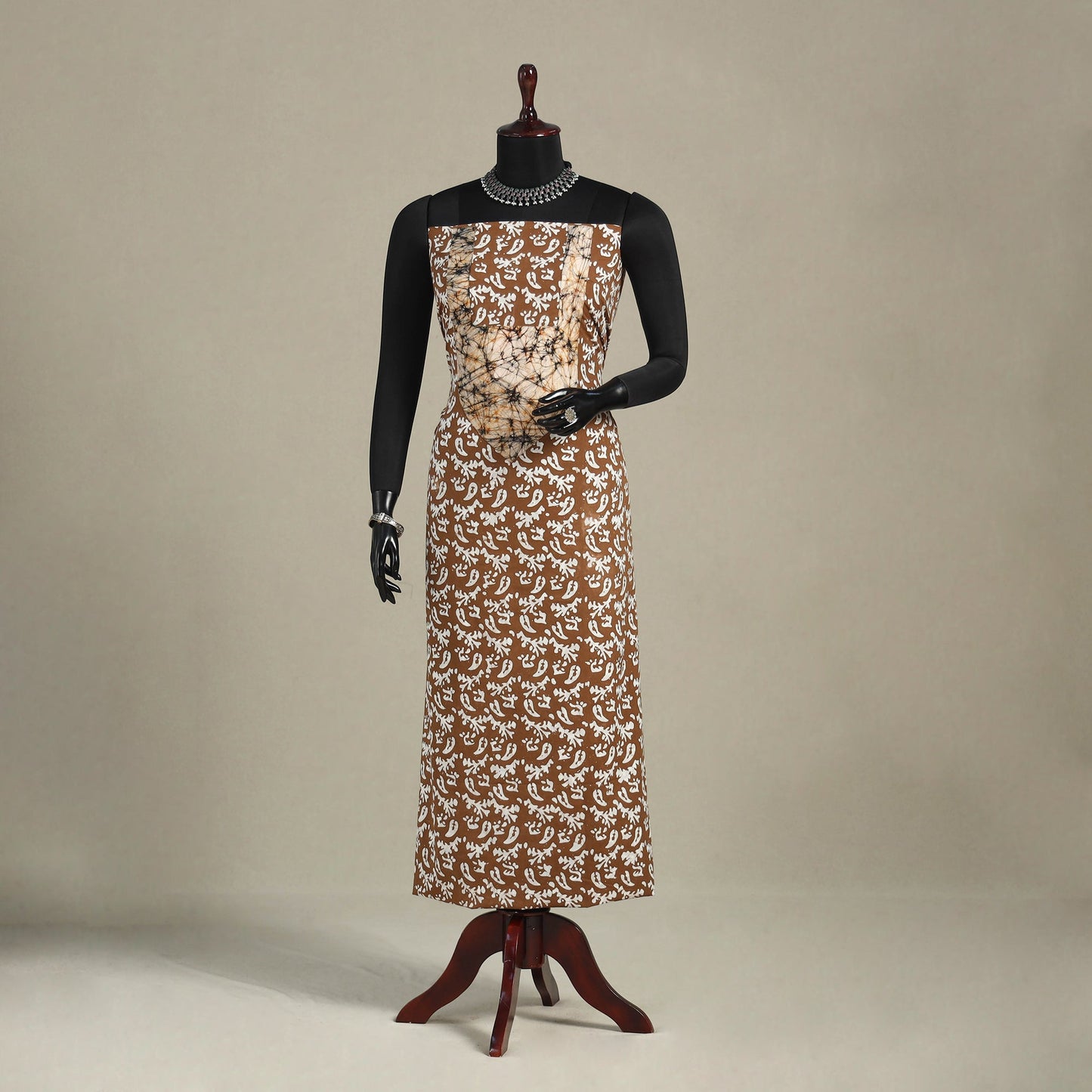 Brown - batik patchwork cotton unstitched kurta material