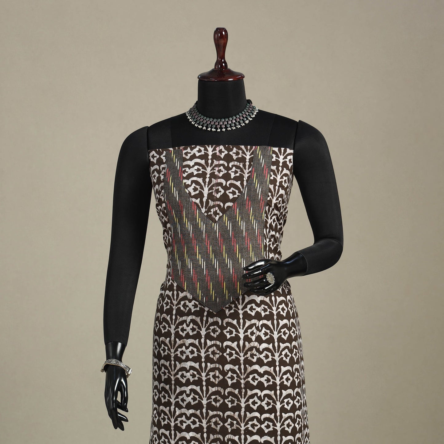 Brown - batik patchwork cotton unstitched kurta material