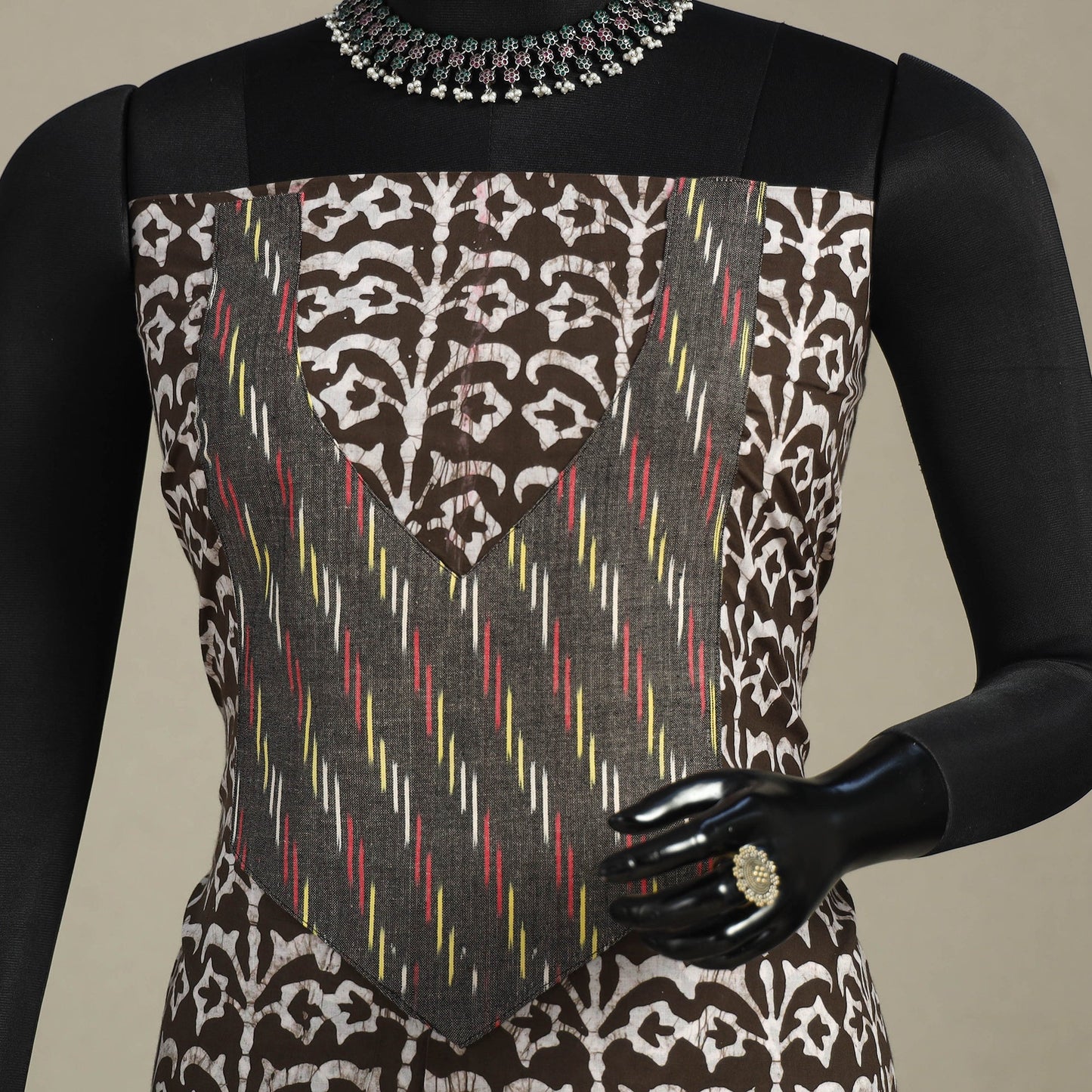 Brown - batik patchwork cotton unstitched kurta material