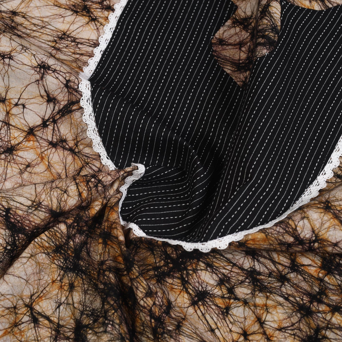 Buy Brown Batik Print Patchwork Cotton Kurta Material