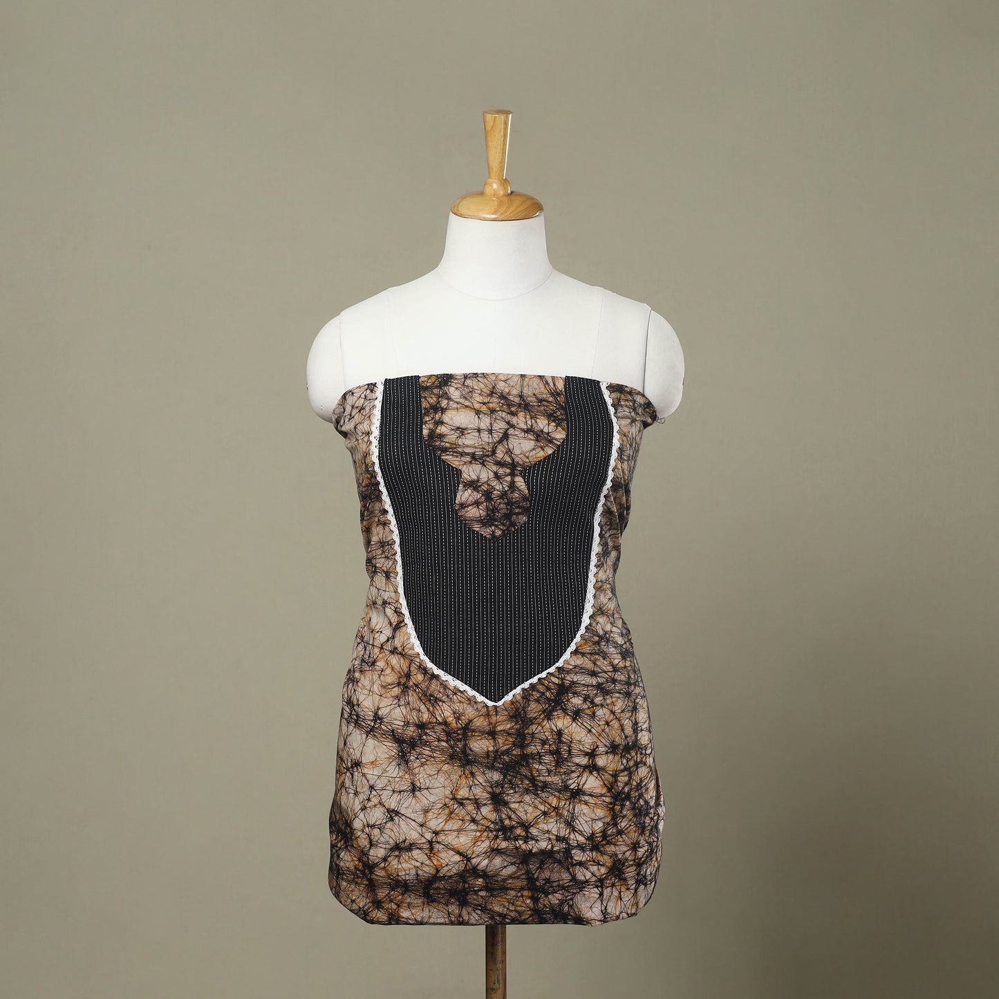 Buy Brown Batik Print Patchwork Cotton Kurta Material