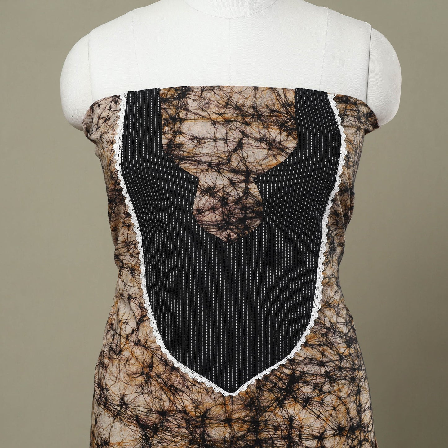 Buy Brown Batik Print Patchwork Cotton Kurta Material