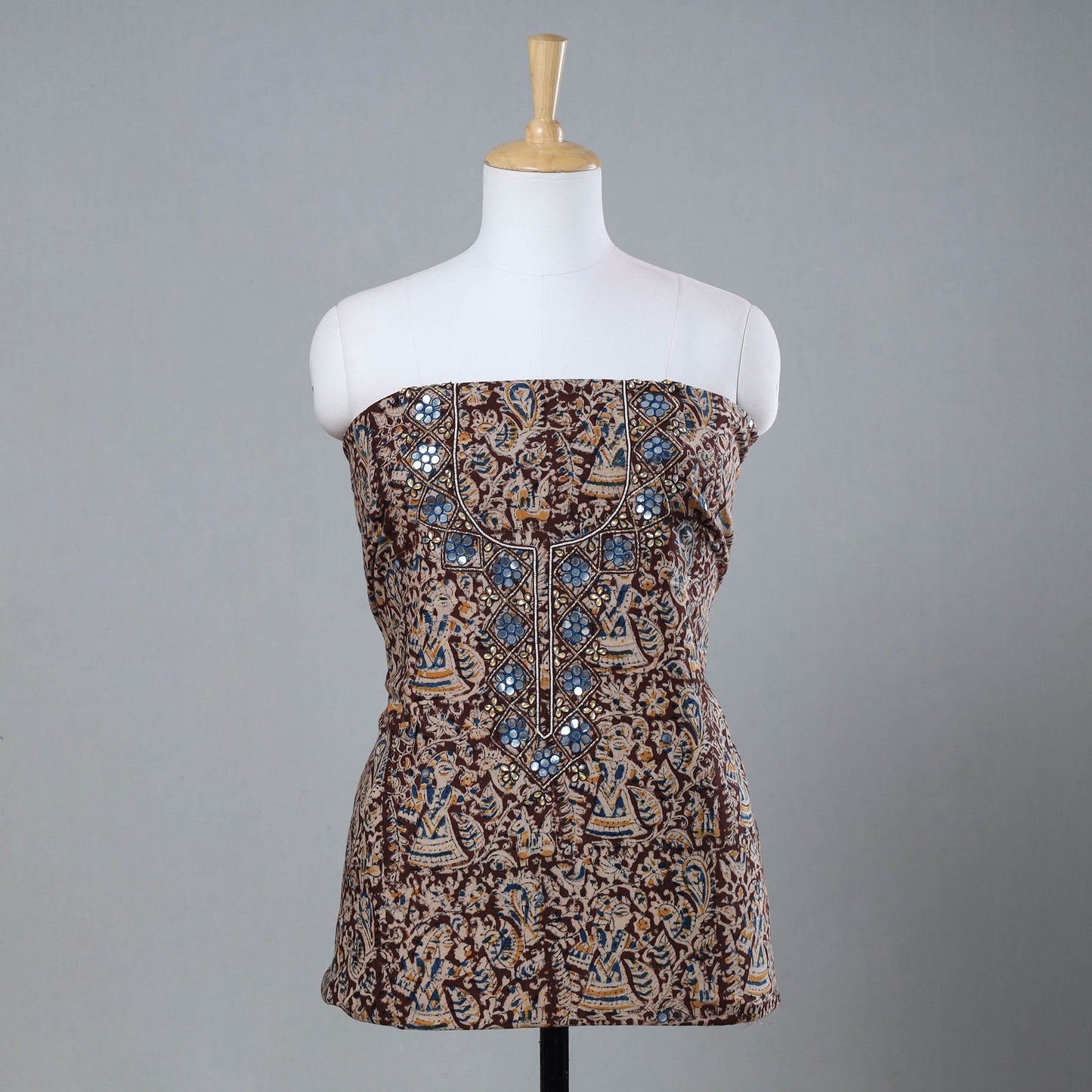 Buy Bead Work Embroidery Kalamkari Block Printed Cotton Kurta Material Online at iTokri.com