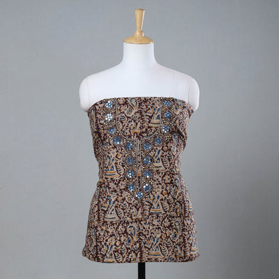 Buy Bead Work Embroidery Kalamkari Block Printed Cotton Kurta Material Online at iTokri.com
