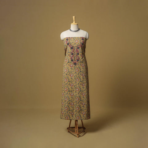 Brown - bead work embroidery kalamkari printed cotton