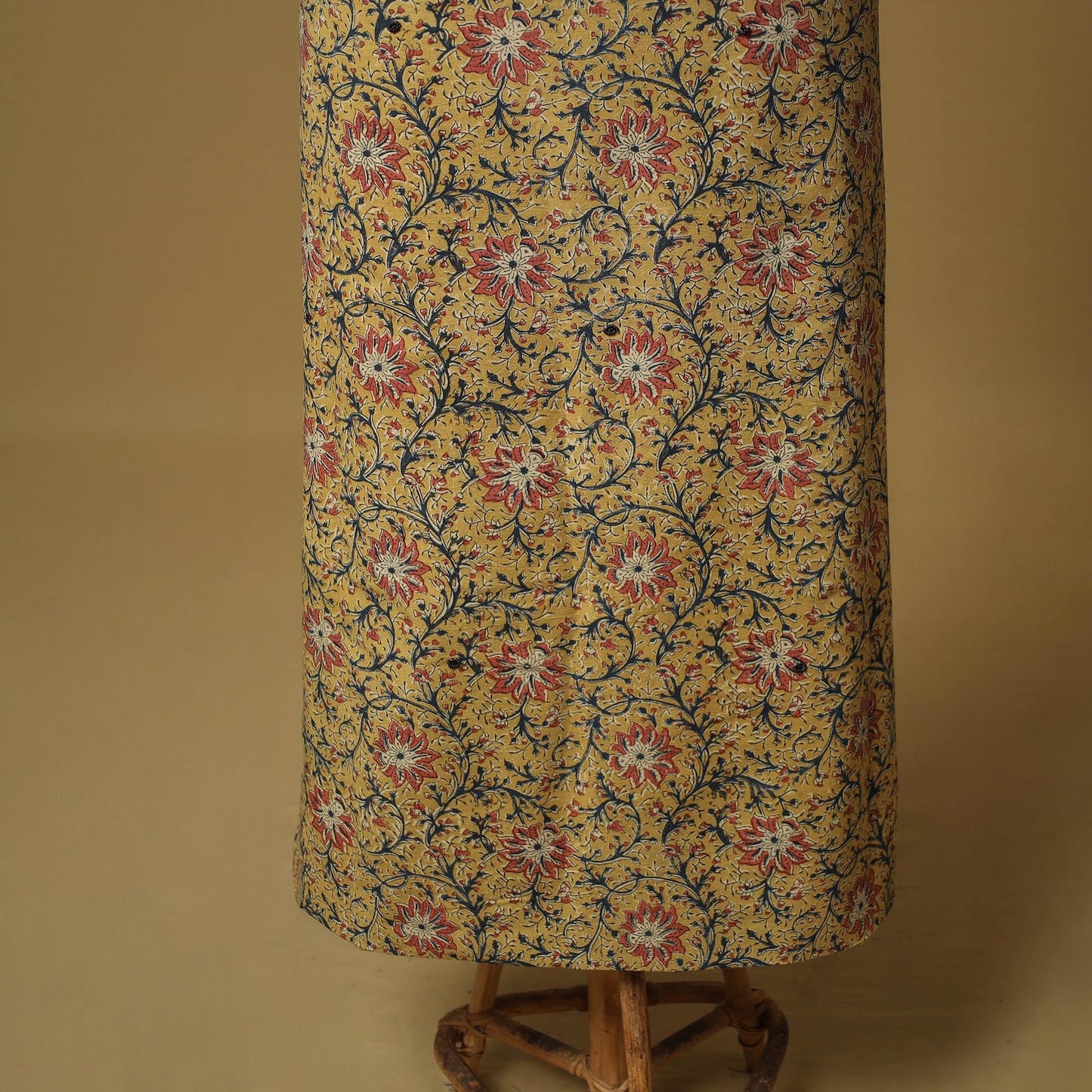 Brown - bead work embroidery kalamkari printed cotton