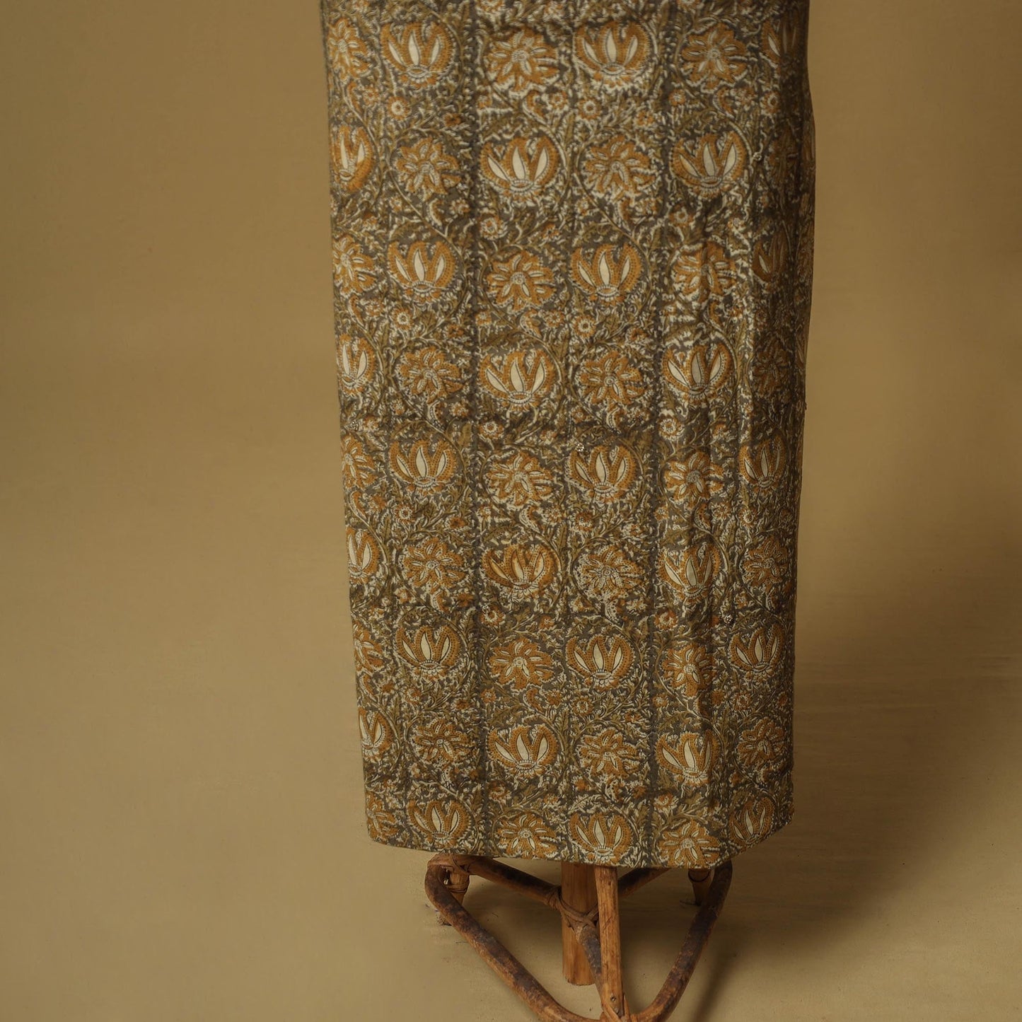 Brown - bead work embroidery kalamkari printed cotton