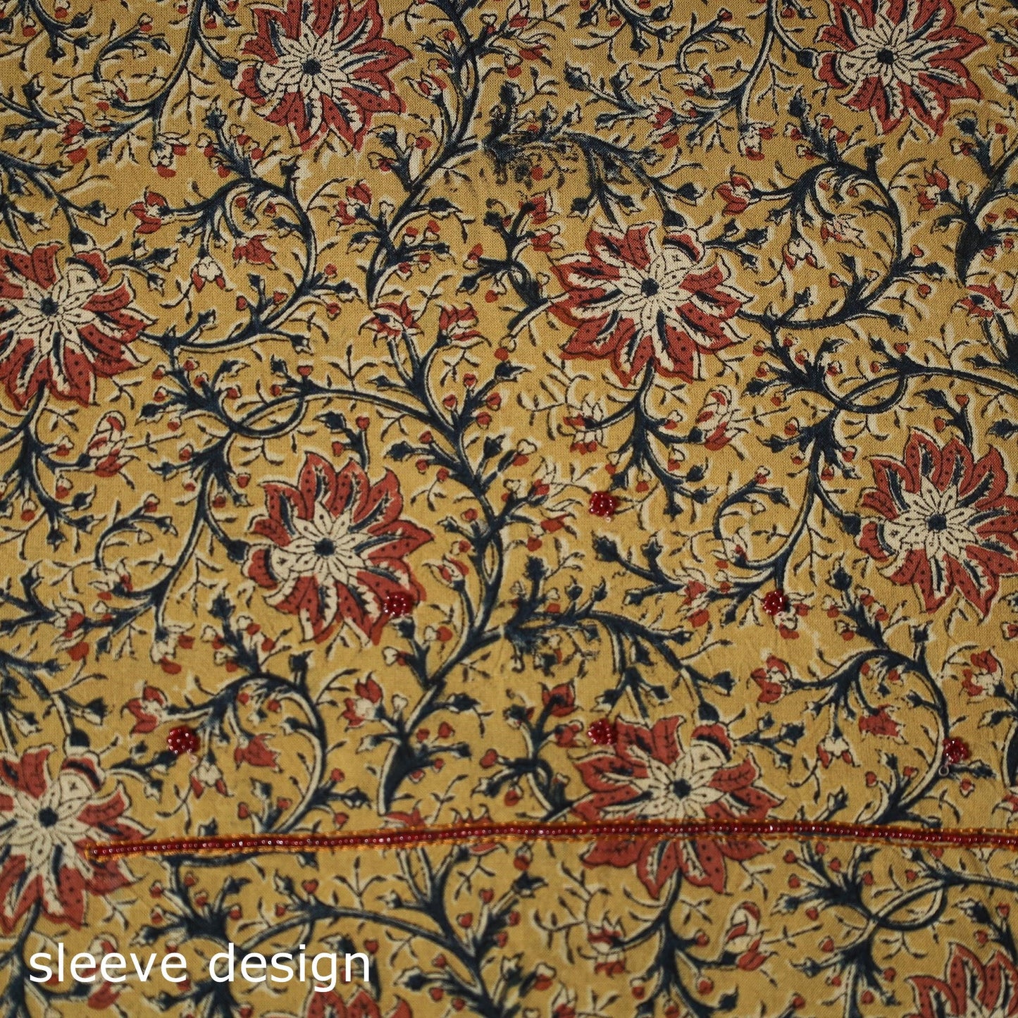 Brown - bead work embroidery kalamkari printed cotton