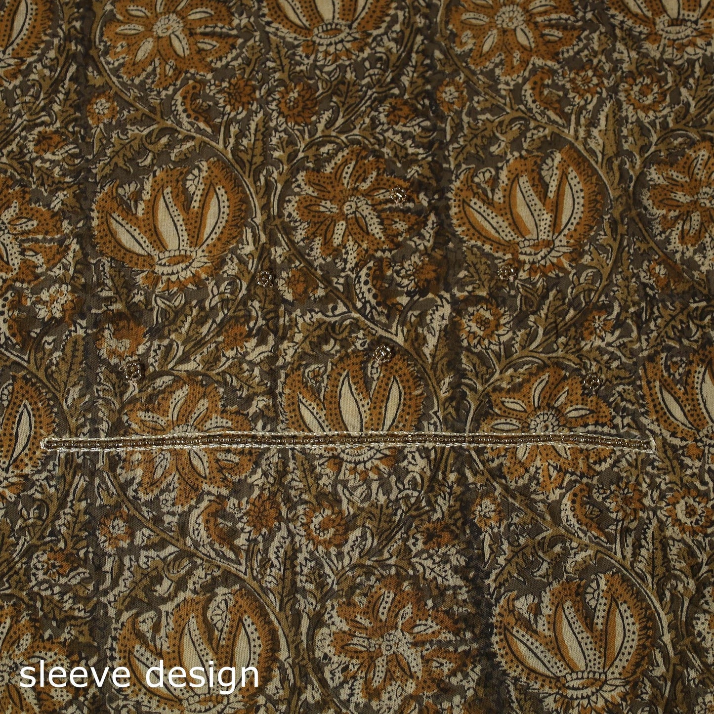 Brown - bead work embroidery kalamkari printed cotton