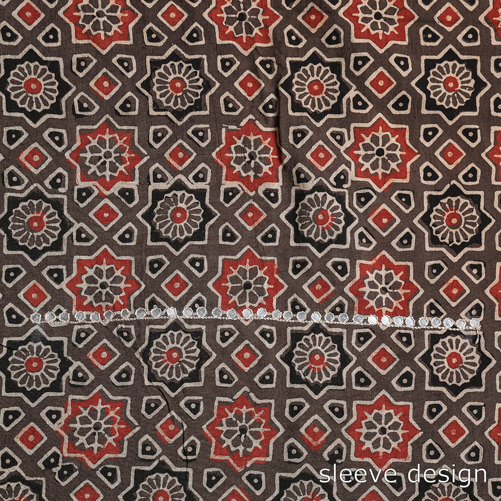  Bead Work Embroidery Ajrakh Block Printed Cotton Kurta Material Online at iTokri.com