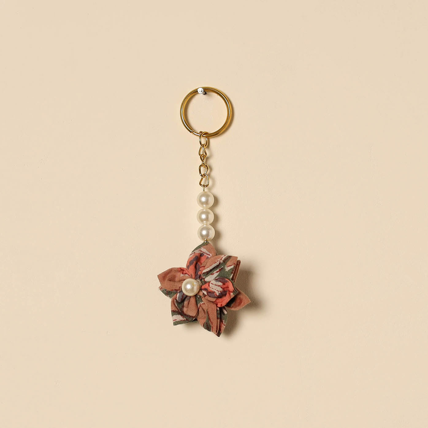 Beaded fabart flower keychain 30 - handcrafted