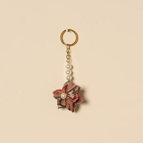 Beaded fabart flower keychain 30 - handcrafted
