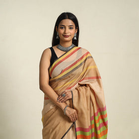 Beige Bengal Woven Border Handloom Cotton Saree 