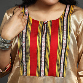 Beige - plain mashru silk with patchwork straight kurta
