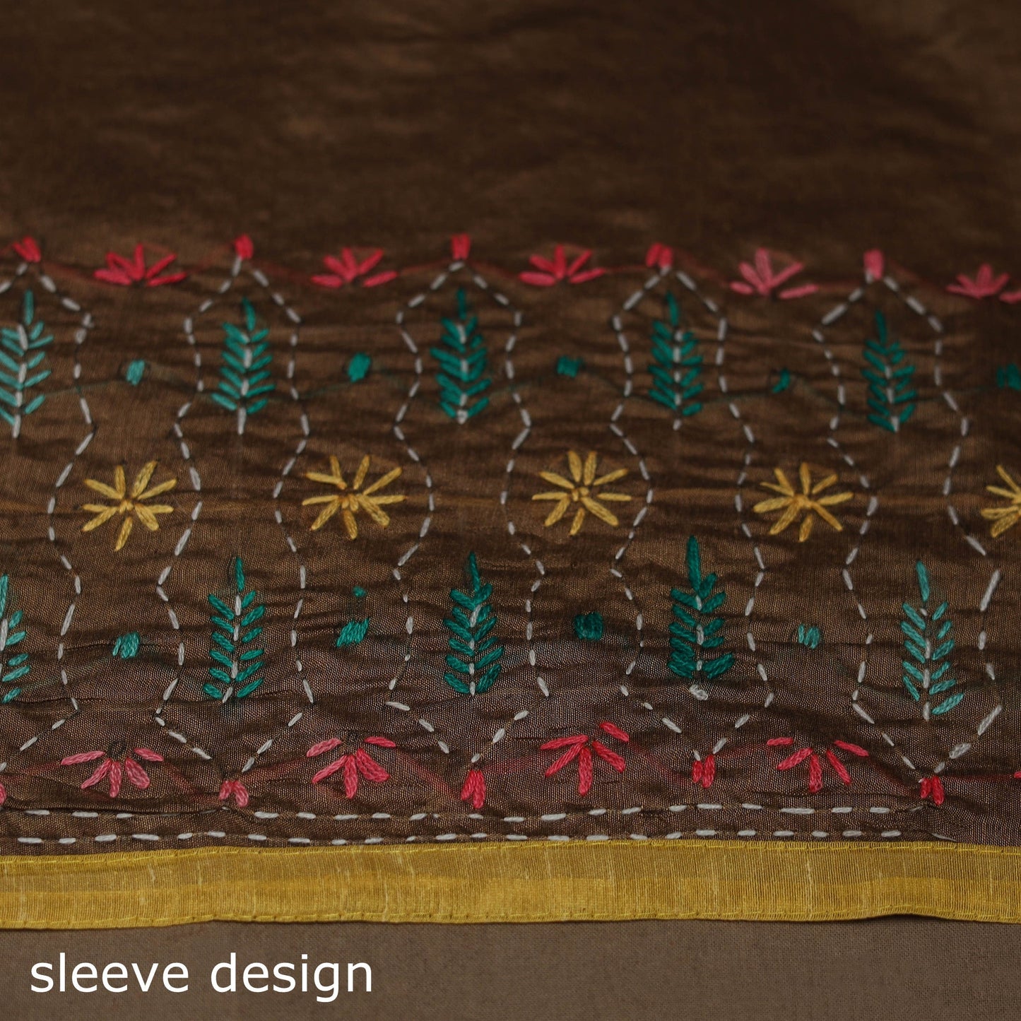 Bengal chanderi silk hand embroidered saree 02 - handcrafted