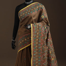 Bengal chanderi silk hand embroidered saree 02 - handcrafted