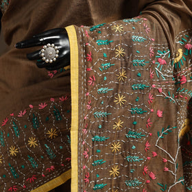 Bengal chanderi silk hand embroidered saree 02 - handcrafted