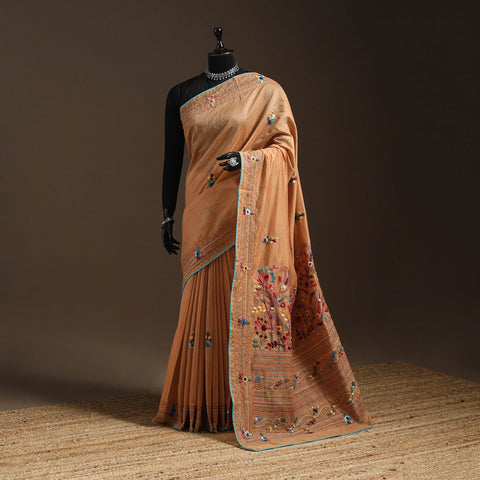 Bengal chanderi silk hand embroidered saree 36 - handcrafted