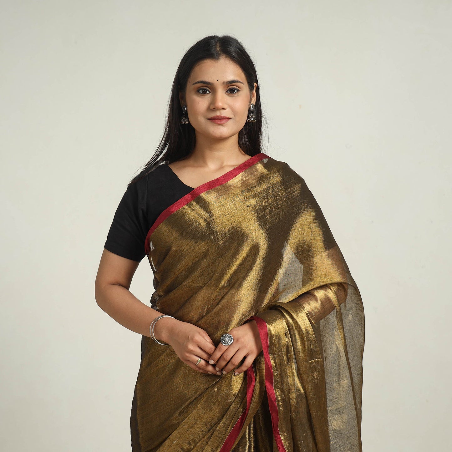 Buy Brown Bengal Fine Tissue Zari Saree Online at iTokri.com