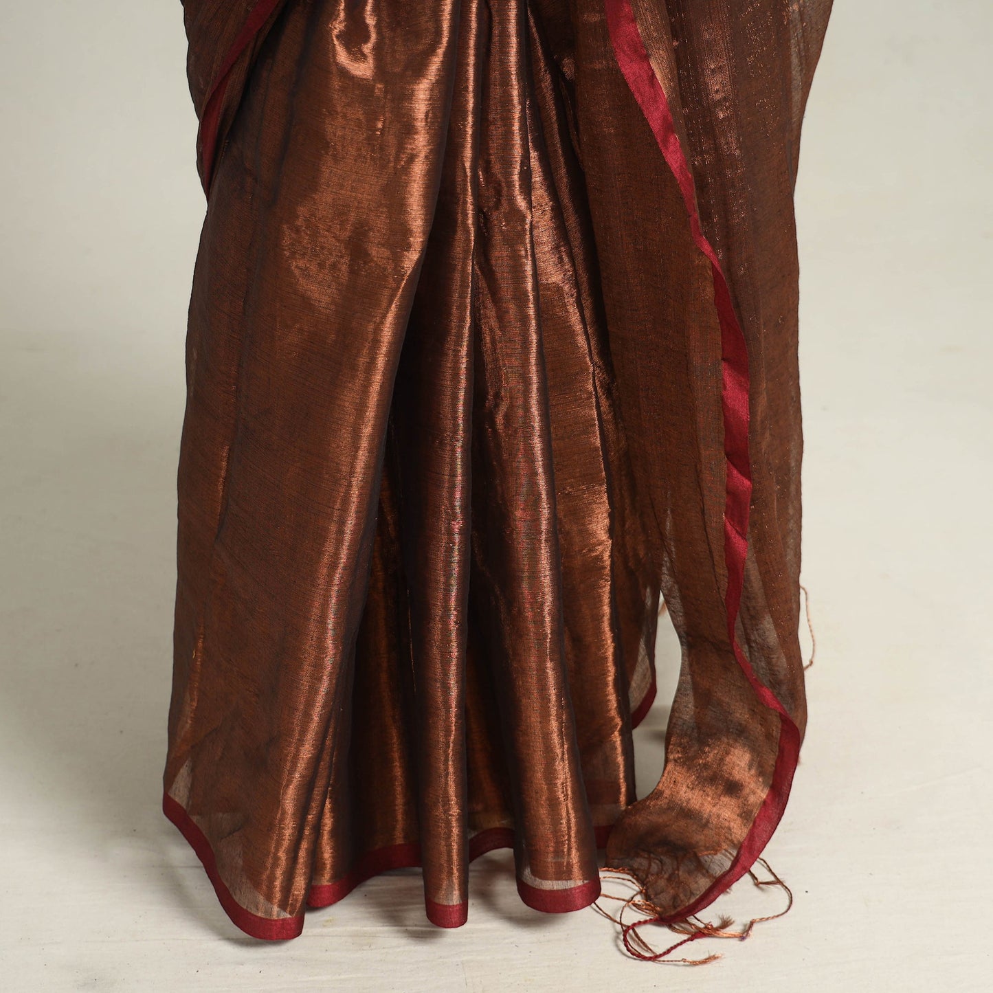 Buy Brown Bengal Fine Tissue Zari Saree Online at iTokri.com