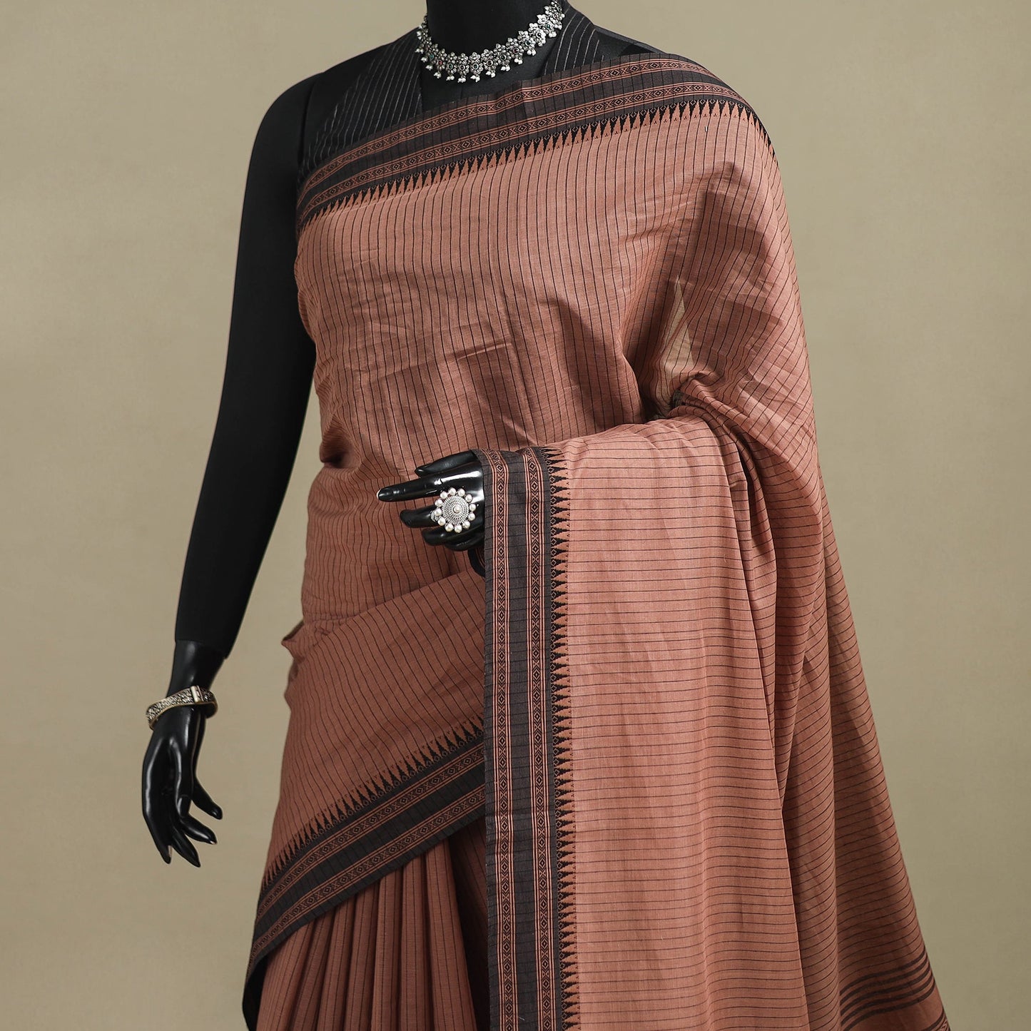 Brown - bengal handwoven cotton begumpuri saree 11