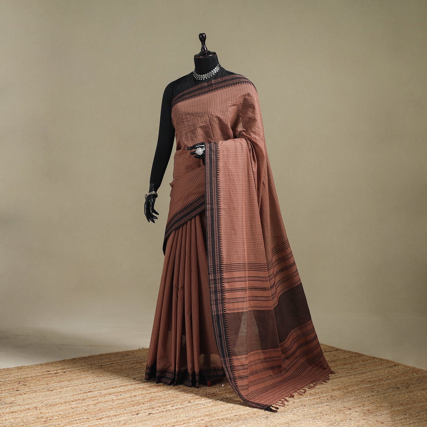 Brown - bengal handwoven cotton begumpuri saree 11