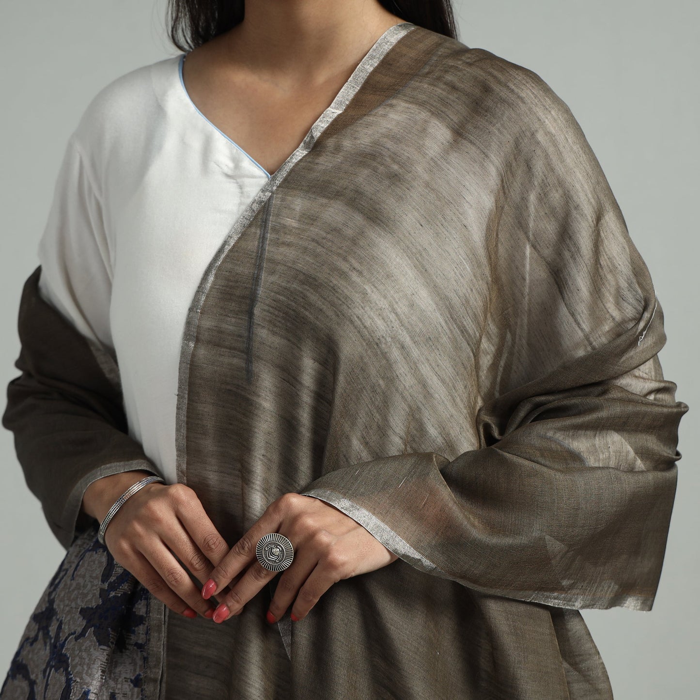 Brown - bengal jamdani handloom katan silk dupatta