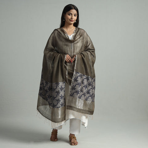 Brown - bengal jamdani handloom katan silk dupatta