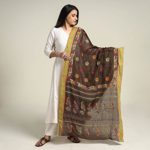  Bengal Kantha Embroidered Cotton Handloom Dupatta 