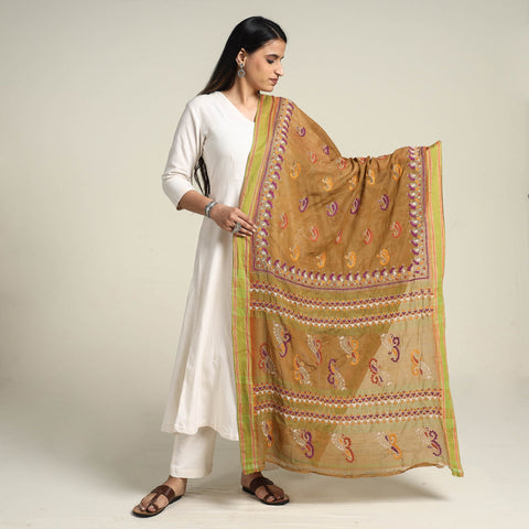 Buy Bengal Kantha Embroidered Cotton Handloom Dupatta Online at iTokri.com