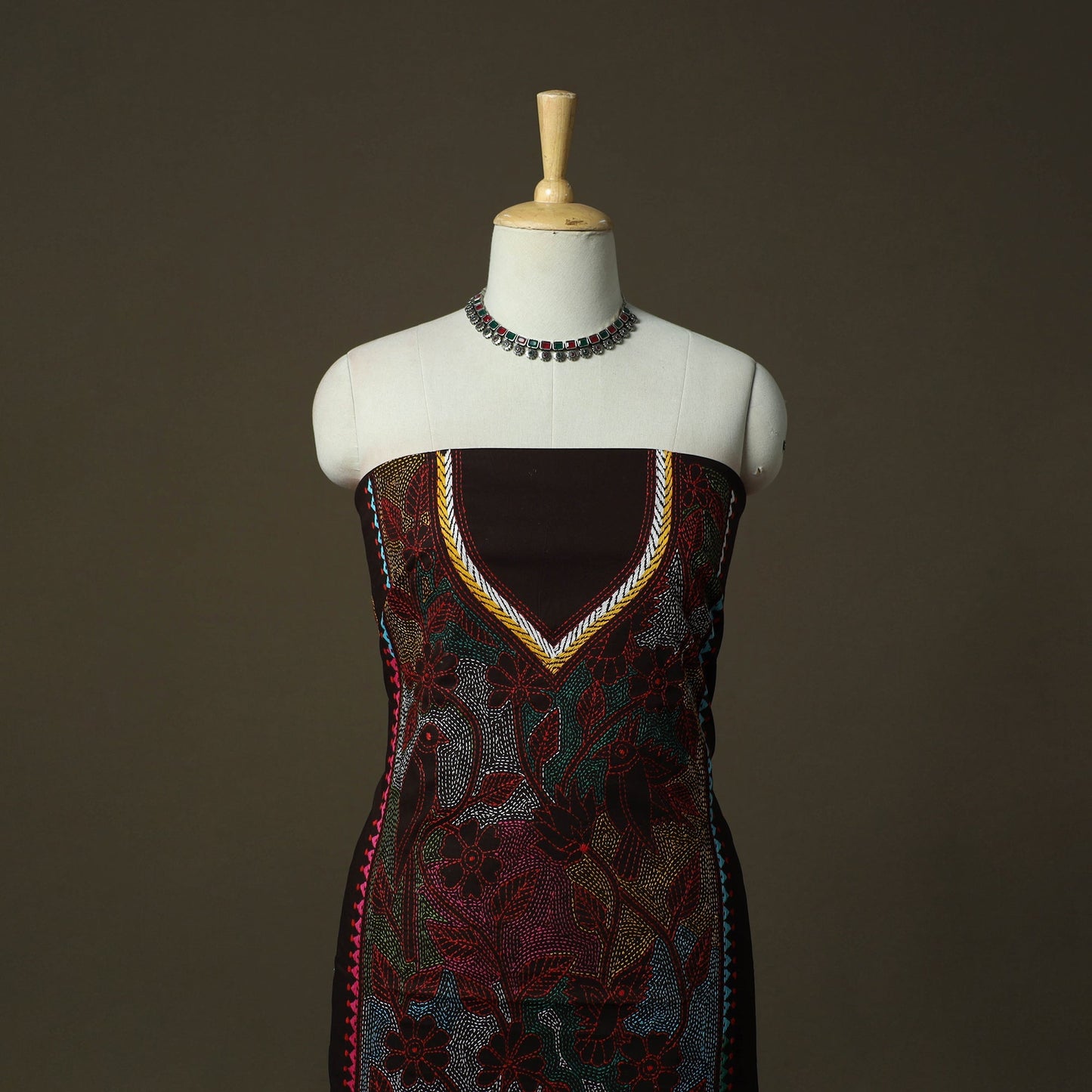 Bengal kantha hand embroidered cotton unstitched kurta